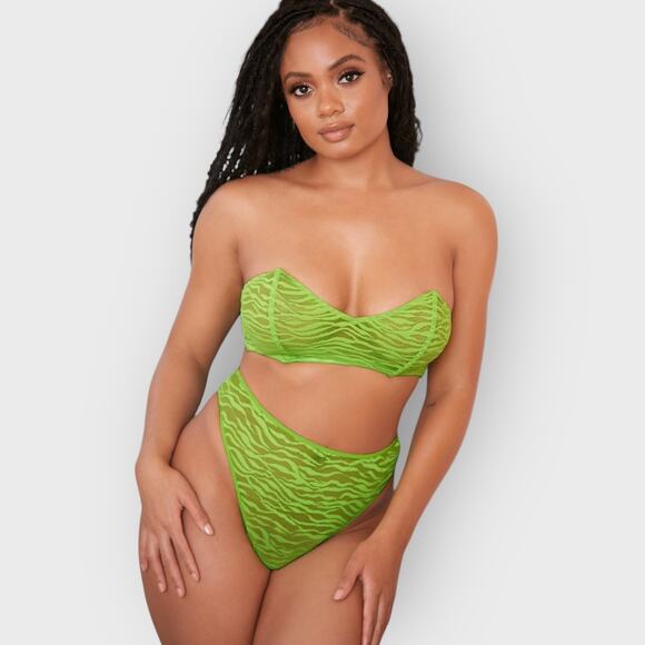 Savage X Fenty All Over Me Lace Bandeau Bralette Plus Size 3X Green Tiger Print - Picture 1 of 8